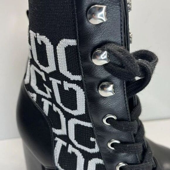 GUESS Ankle Boots Knit Logo Platform Black White WOMENS SIZE 11M - Picture 6 of 8